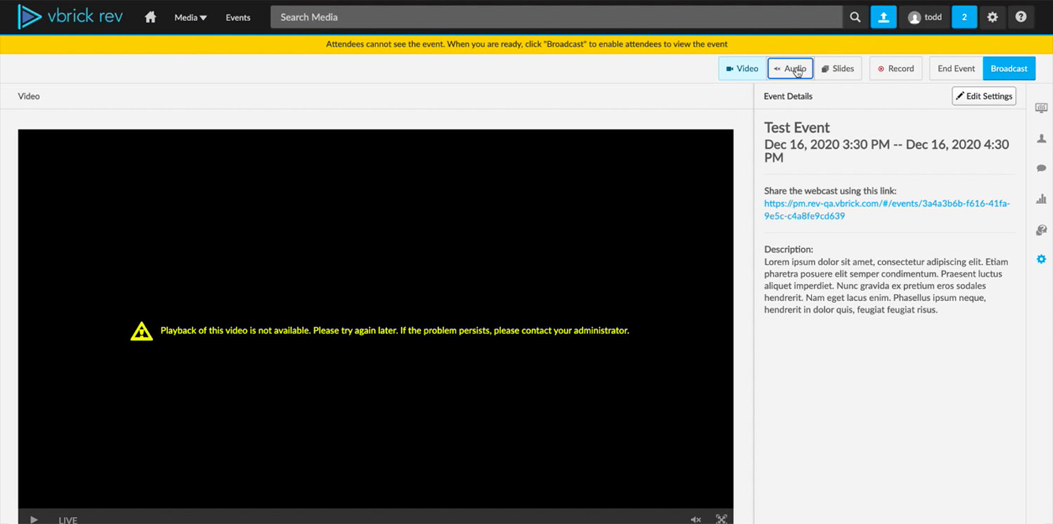 Existing Vbrick Rev Screen
